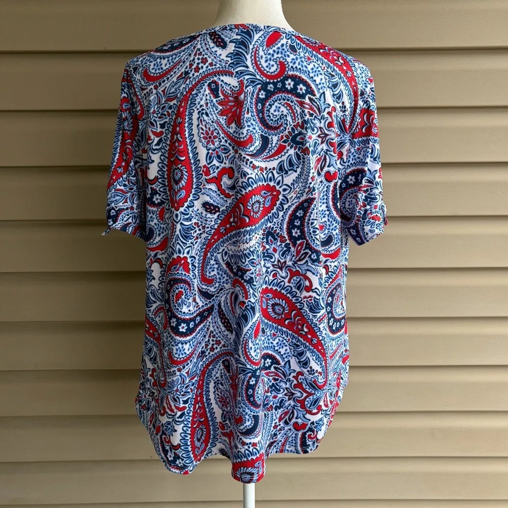 •Ruby Rd.• Paisley Short Sleeve Knit Top – Size Medium - Picture 6 of 8